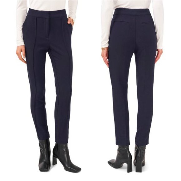 Vince Camuto Womens Classic Navy Pintuck Crepe Skinny Pants Stretch NWT - Picture 1 of 10